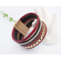Multilayer loop gold chain rhinestone fashion leather bracelet